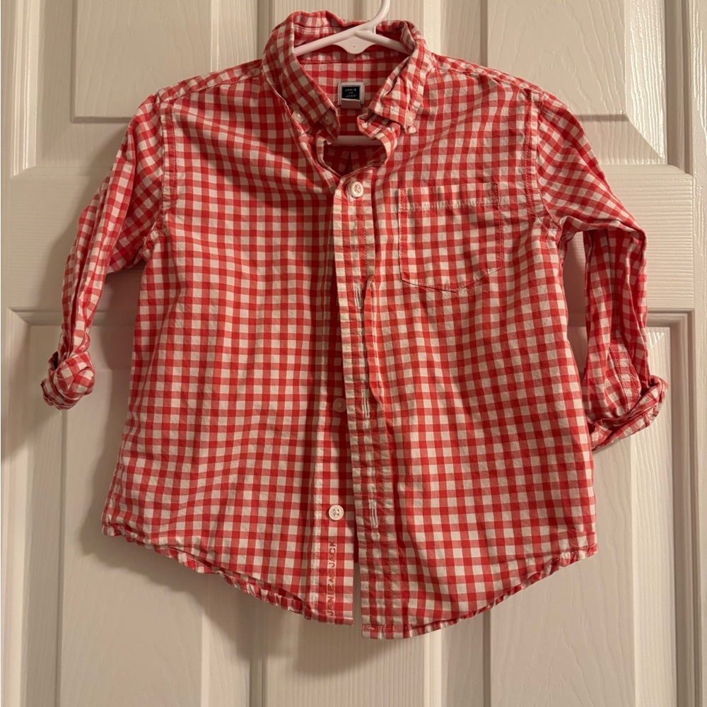 Janie and Jack Red and White Gingham Button Down Shirt
